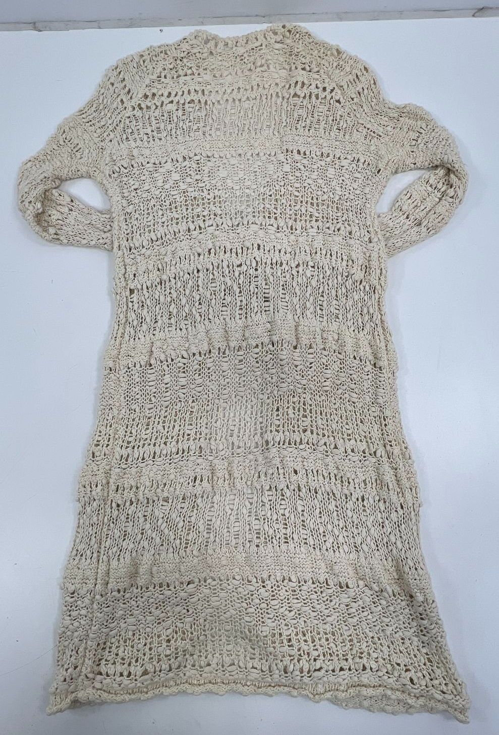 Free People Cream Open Knit Crochet Boho Duster Cardigan Sweater Womens