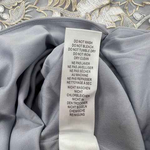 Adrianna Papell Floral Embroidered Bodice Maxi Gown Grey Size 14 NWT