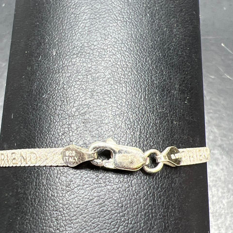 Sterling Silver Best Friend Hearts Herringbone Chain Bracelet 3.05g
