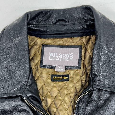 Vintage 90s Wilsons Thinsulate Quilted Lined Leather Car Coat Jacket Sz XL