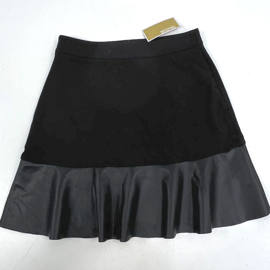 Michael Kors Faux Leather Ruffle Asymmetrical Skirt Black Women's Size S NWT
