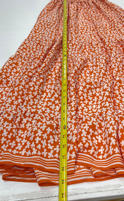 NWT Max Studio Orange White Floral Tiered Smocked Maxi Dress Women's Size S