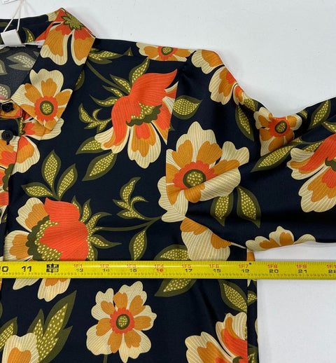 NWT Chelsea & Violet Black Orange Floral Print Popover Blouse Shirt Size 2