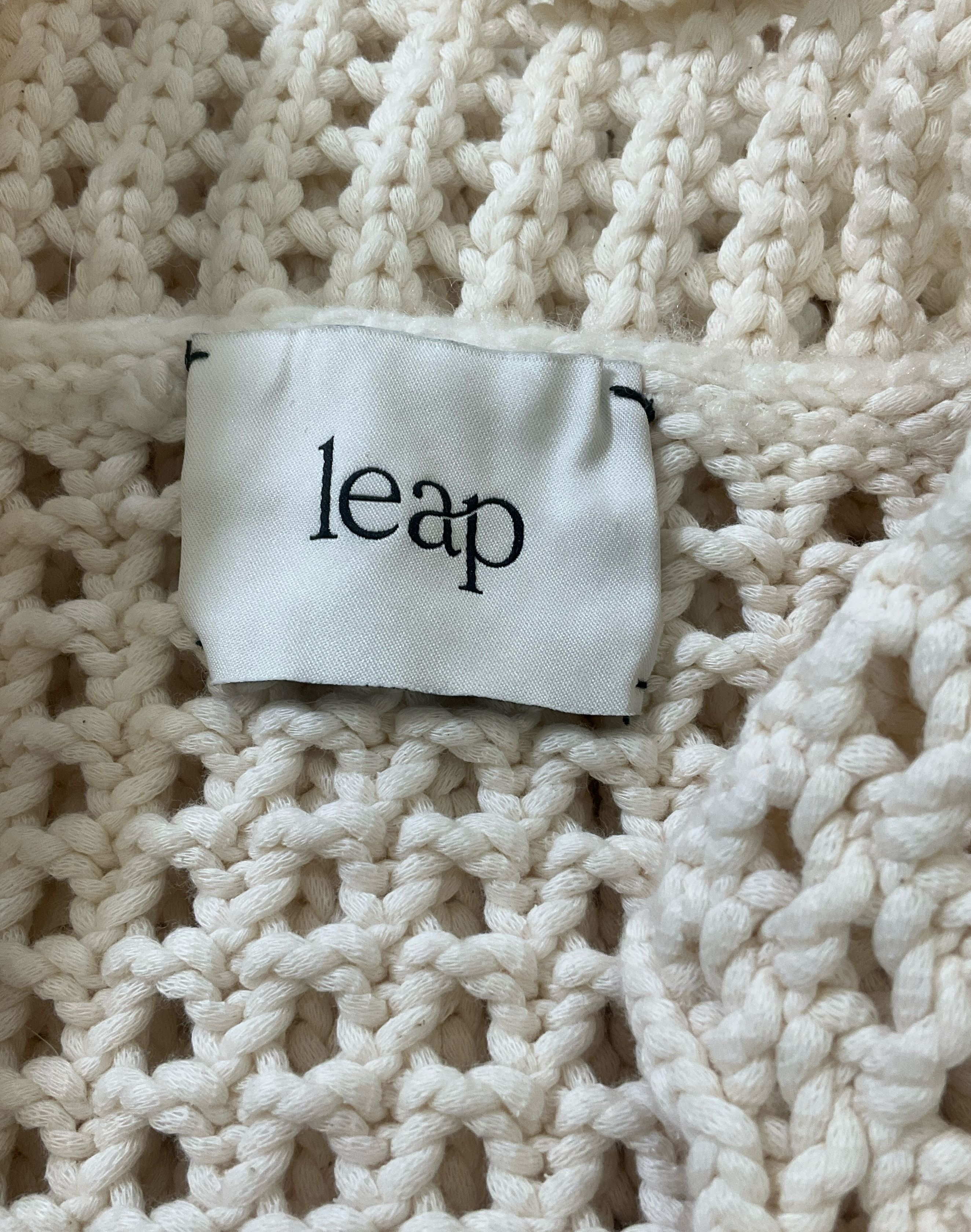 Leap Concept Women's Ecru Argos Open Knit Crochet Short Sleeve Cardigan Size M