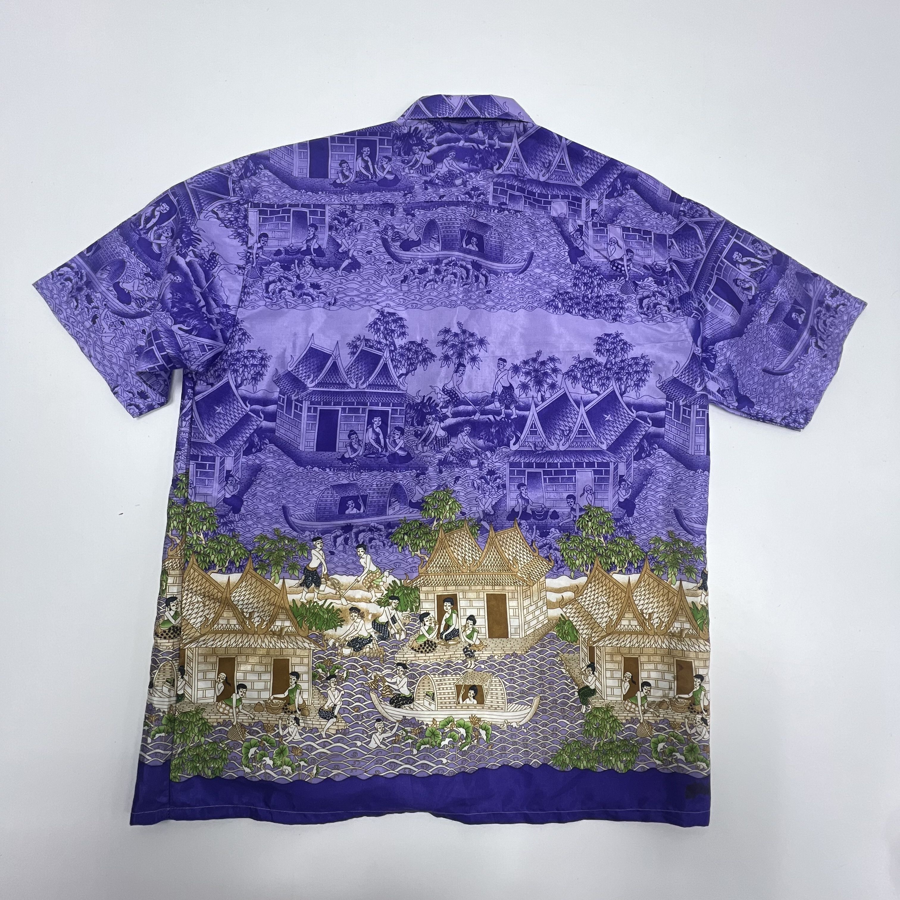 Thai by Siew Chang Huat Silk Collection Purple Button Up Shirt Size Large