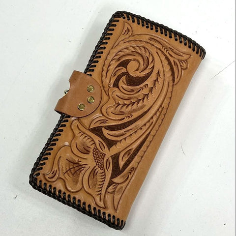 Vintage 70s Hand Tooled Leather Floral Wallet Clutch Kiss Lock Personalized Judy