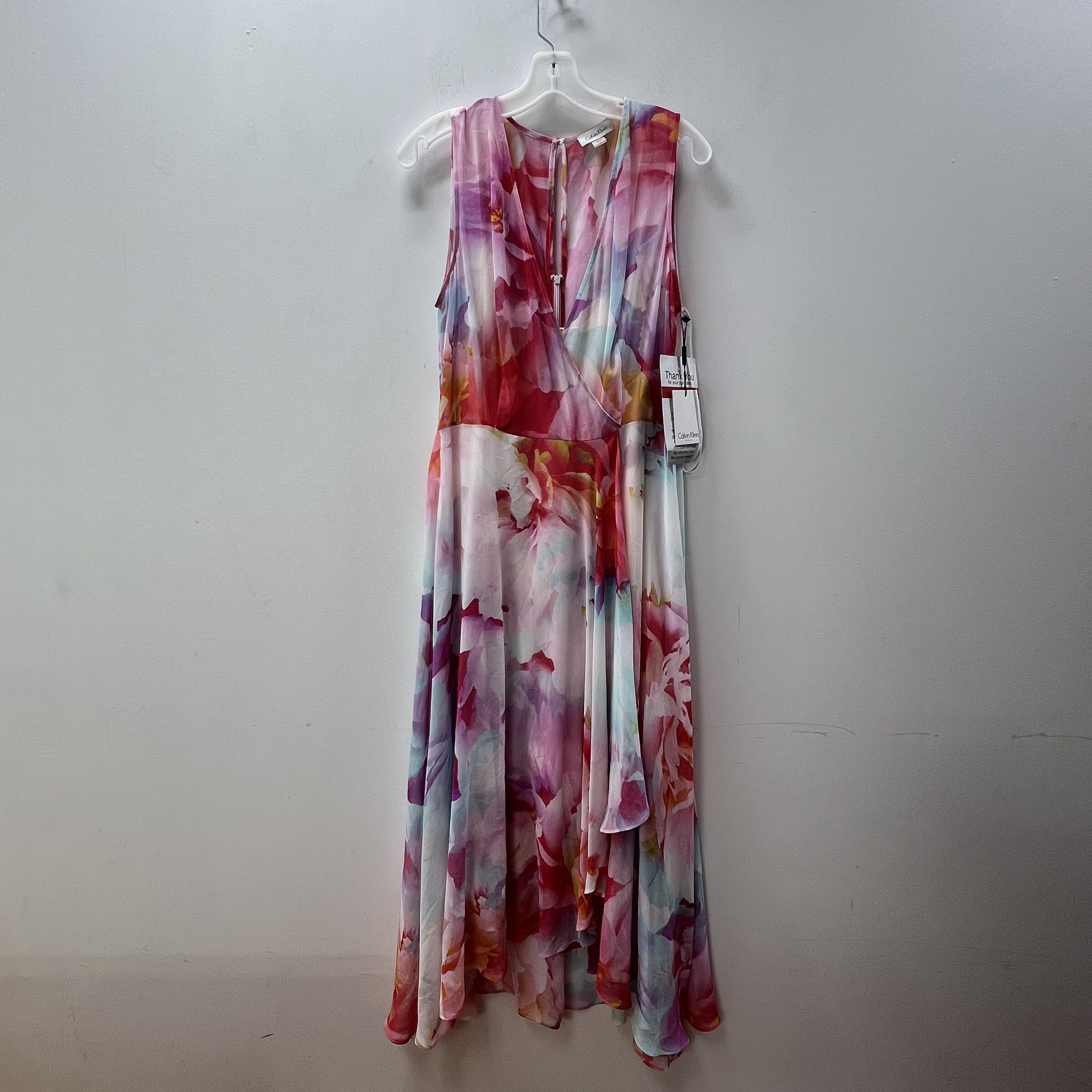 NWT Calvin Klein Watercolor Floral Midi Hi-Low Dress Women's 14 $118