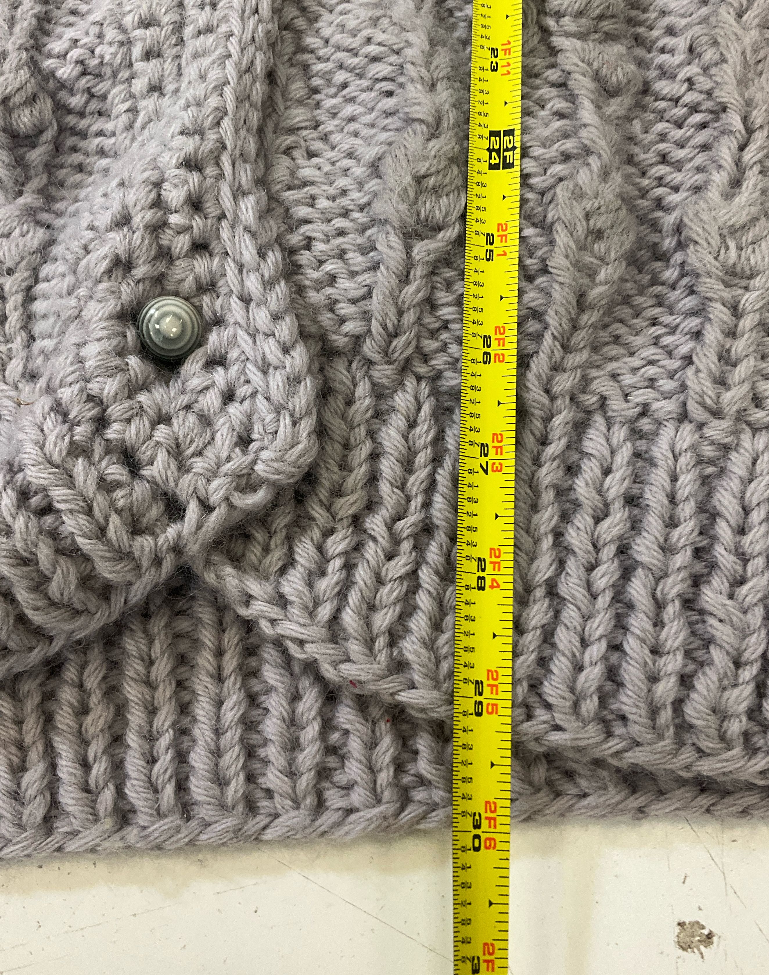 Vintage Hand Knit Women's Gray Cardigan Sweater Coat Braided Ball Knit Size M/L