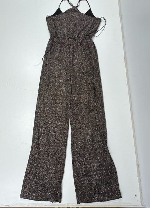 WAYF Vendome Black Glitter Sparkle Wide Leg Cami Jumpsuit Sz Small