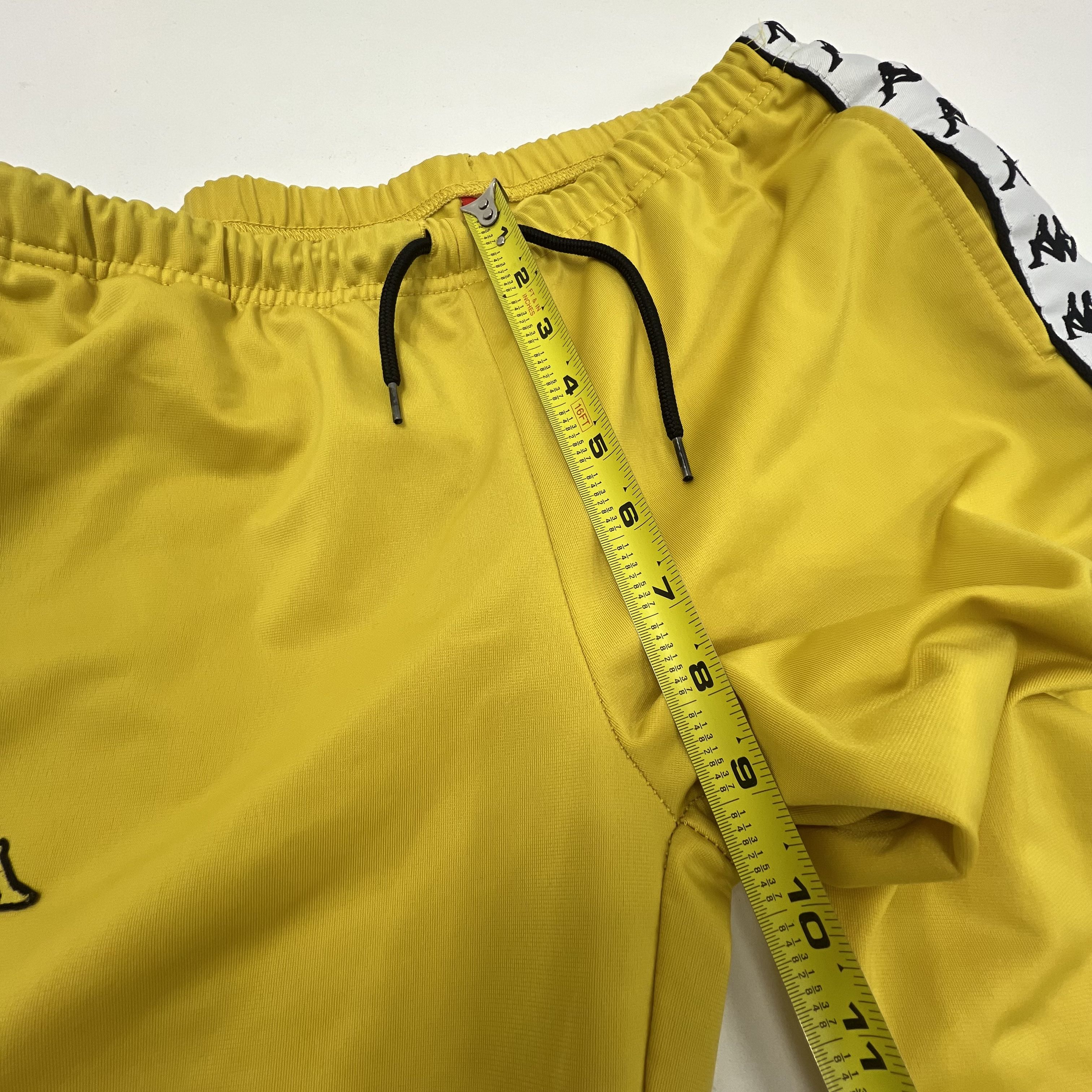 Kappa Yellow Track Pants Size Large Side Graphic Logo Buttons Drawstring Waist