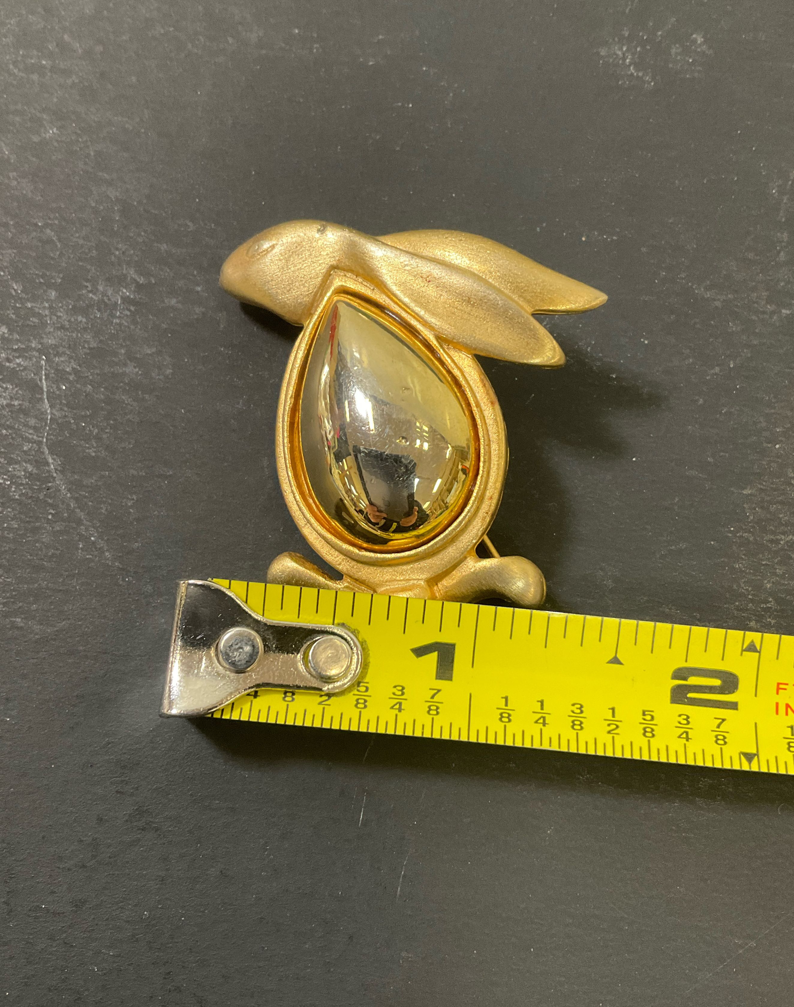 Vintage Bunny Rabbit Brooch Jelly Belly Gold Tone Shiny & Brushed Finish