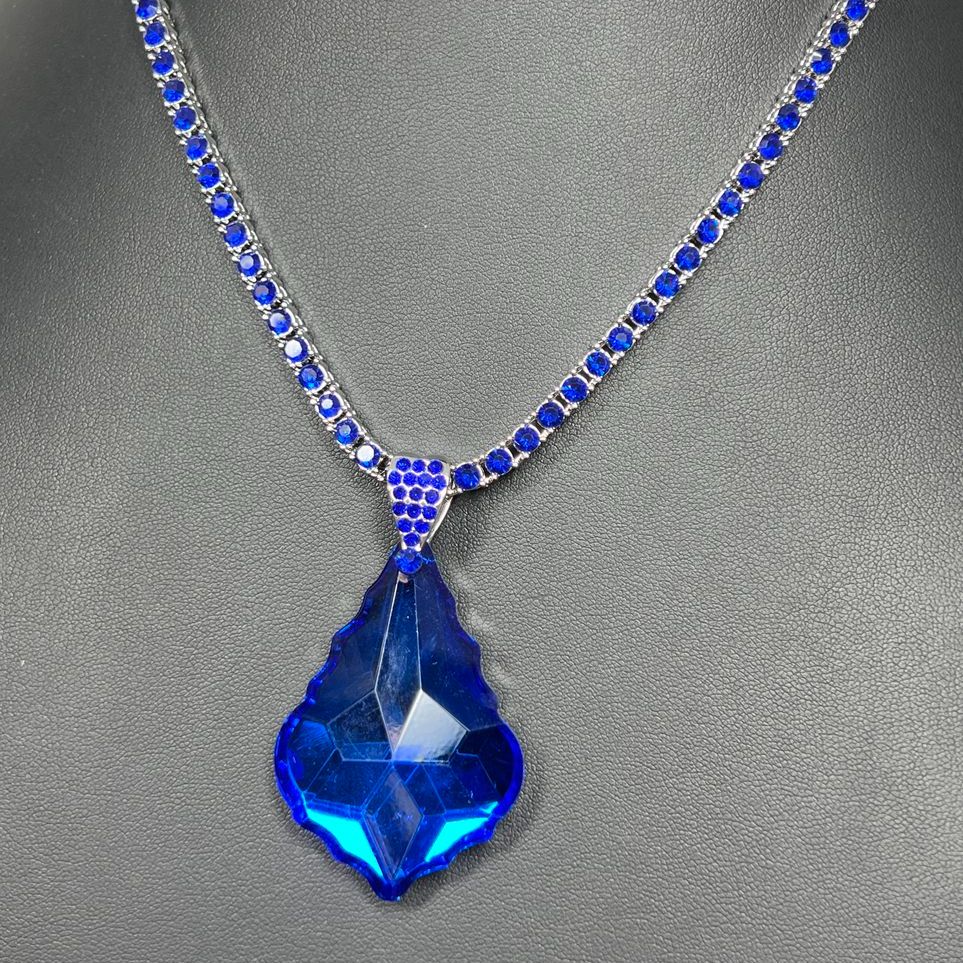 Blue Glass Blue Crystal Necklace IOB