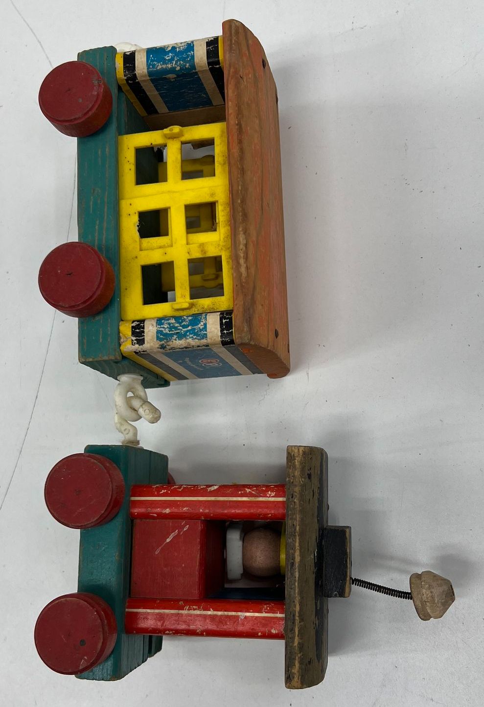 Vintage 1950s Fisher Price #999 Huffy Puffy Train Wood Pull Toy Litho