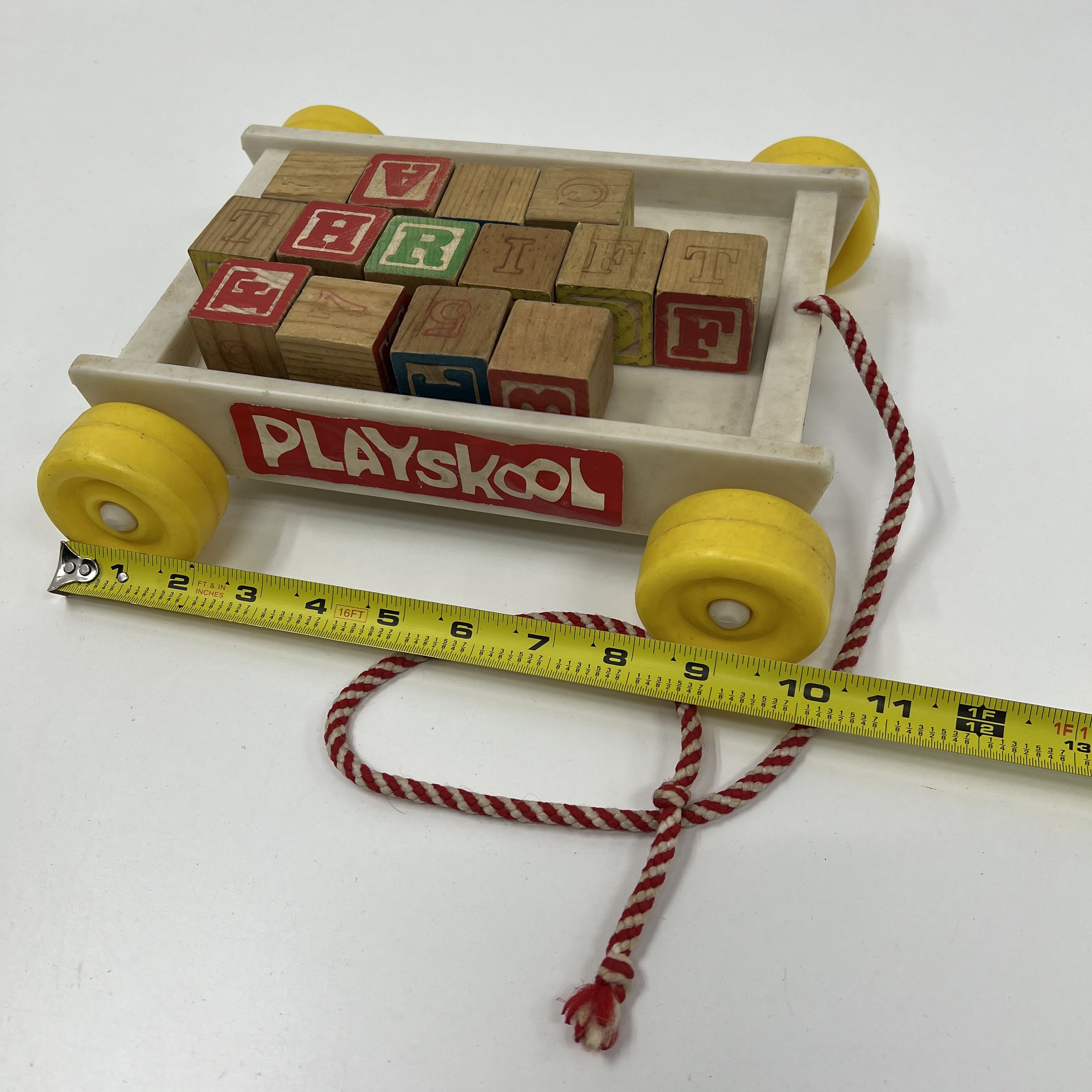 Vintage Playskool Toys and Book Pop & Spin Pull Along Wagon Wooden Blocks