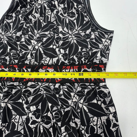Max Studio NWT Black White Red Leaf Print Halter Asymmetrical Dress Women's L