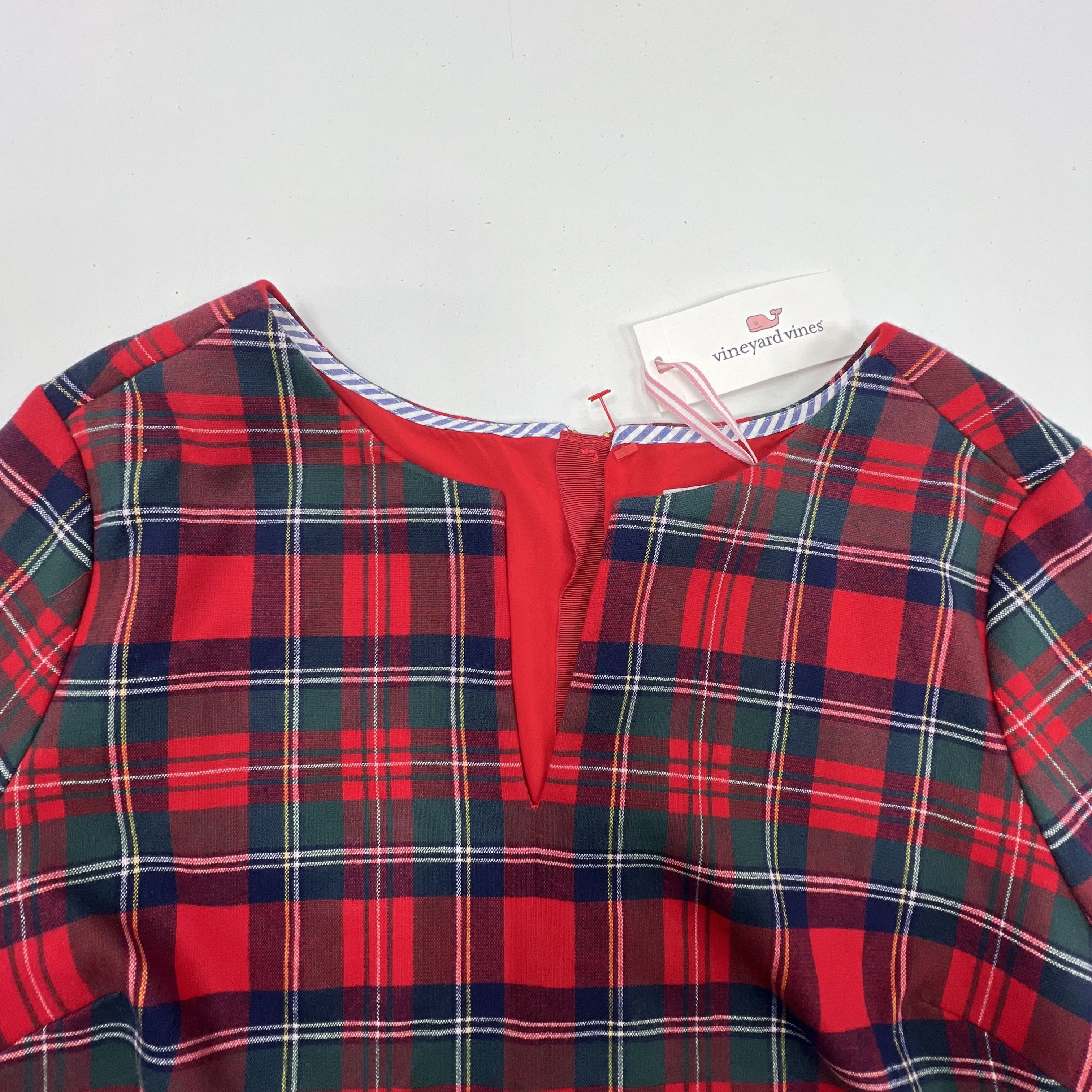 Vineyard Vines Red Plaid Greenwich Flutter Sleeve Dress Women's 10 NWT