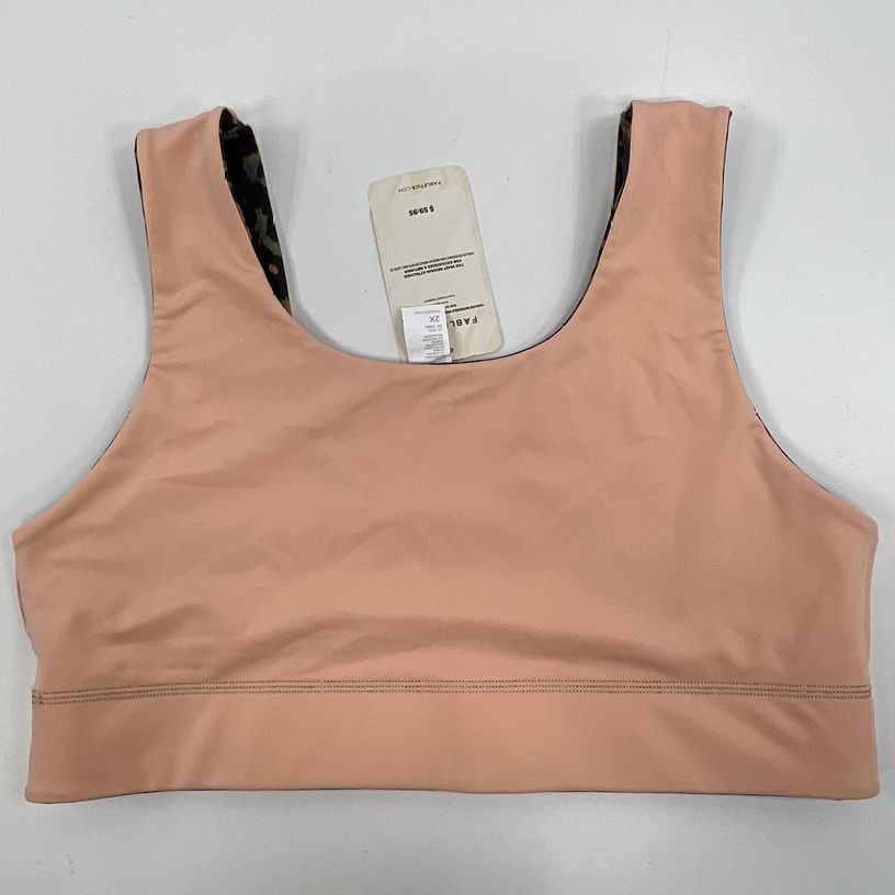 NWT Women's Fabletics Reversible Peach & Leopard Print Sports Bra - Size 2XL