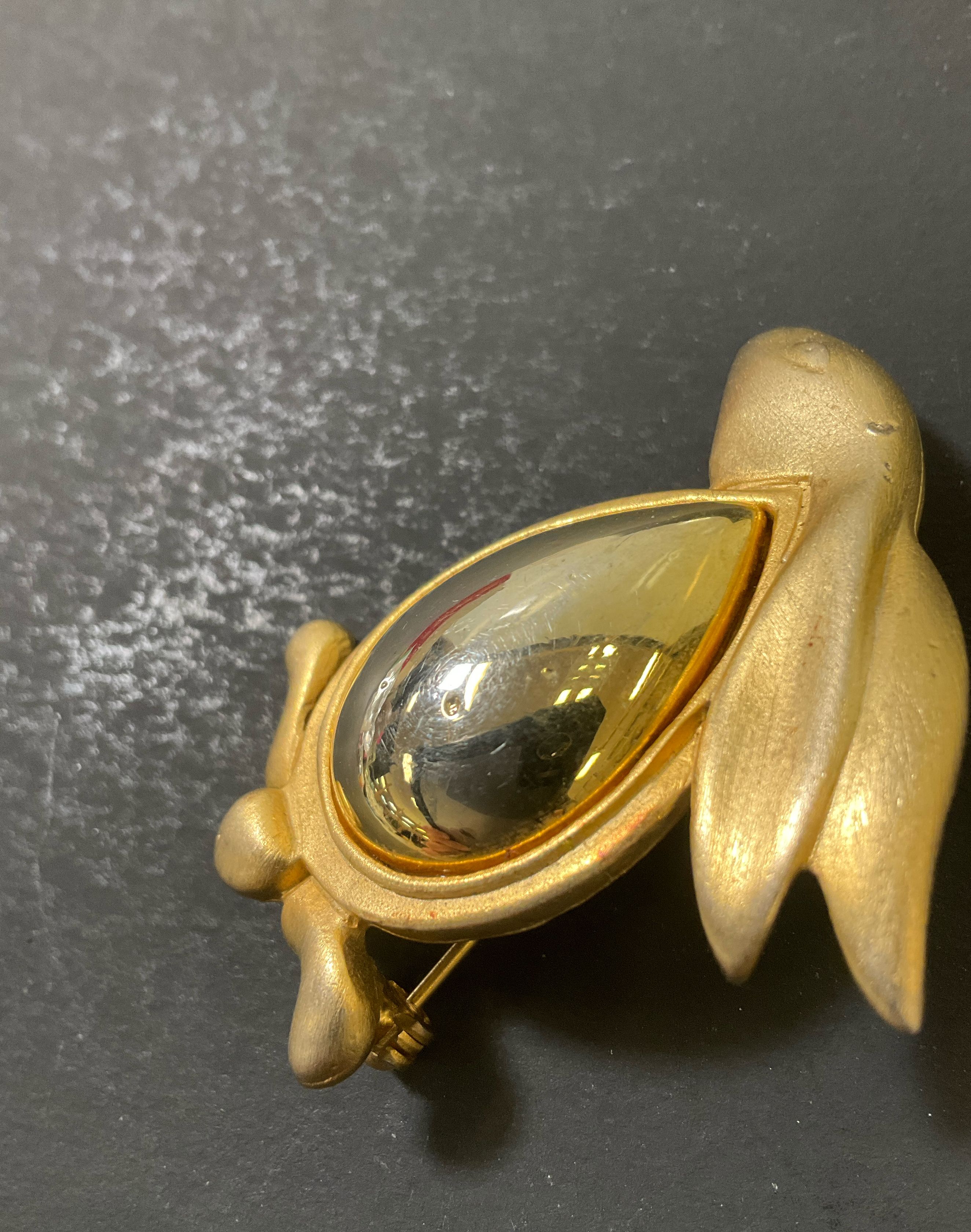 Vintage Bunny Rabbit Brooch Jelly Belly Gold Tone Shiny & Brushed Finish
