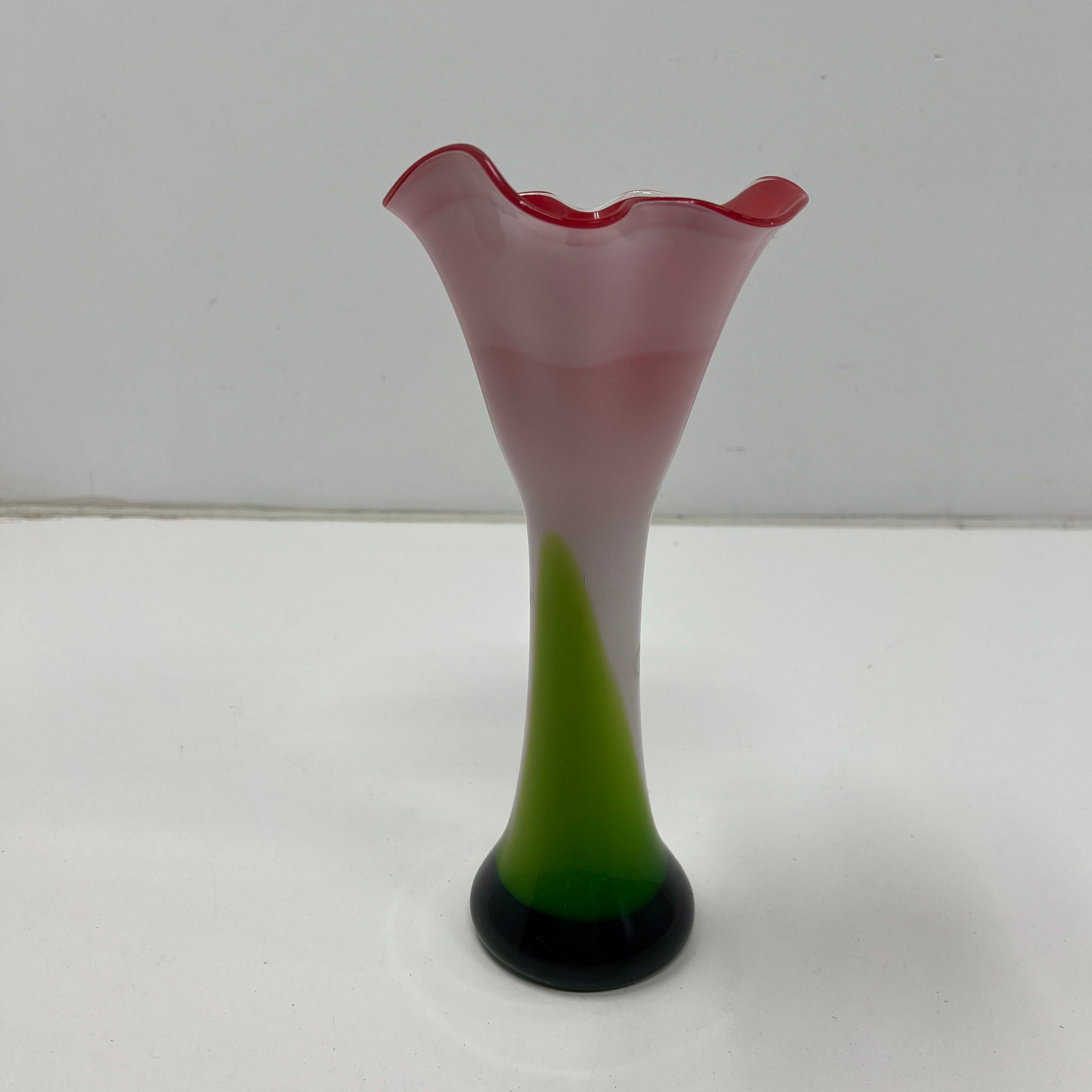 Vintage Murano Style Sommerso Art Glass Vase Calla Lily Ruffled Rim Unsigned