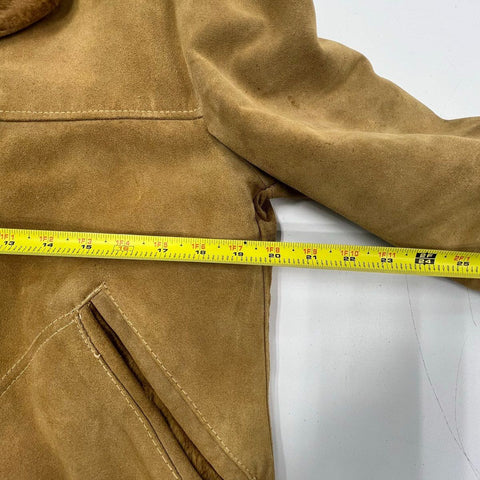 Vintage 70s Tan Suede Leather Sherpa Lined Jacket Coat Men's Sz 46 Chest