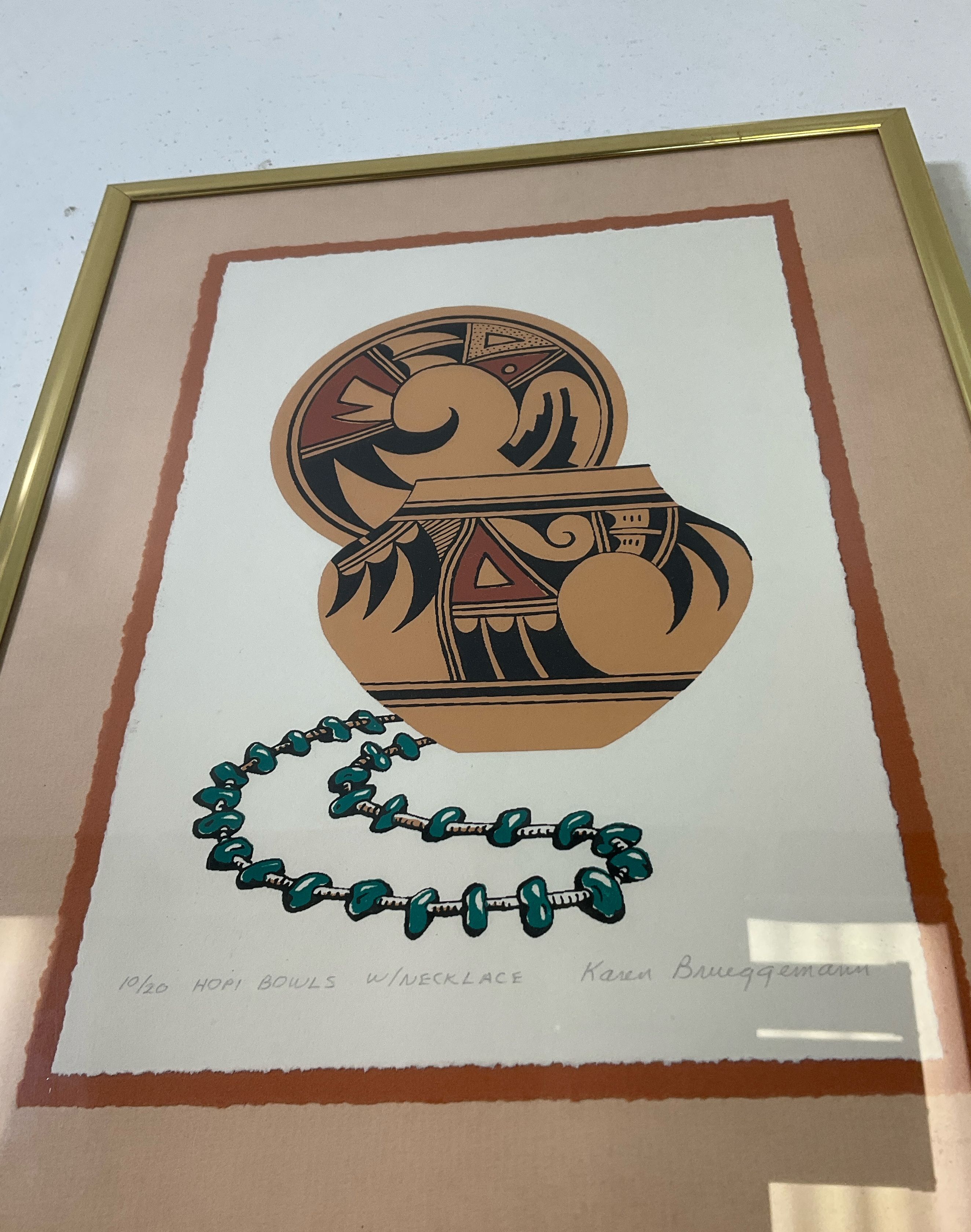 Karen Brueggemann Framed & Matted Signed Numbered Prints Hopi Bowls Pair 9x12