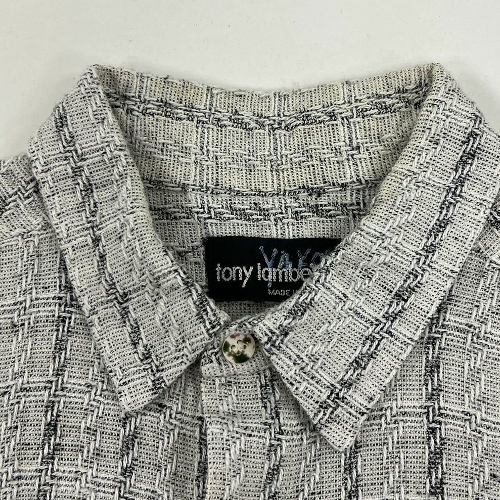 Vintage Men's Tony Lambert Grey Black Plaid Button Up Short Sleeve Shirt - Large