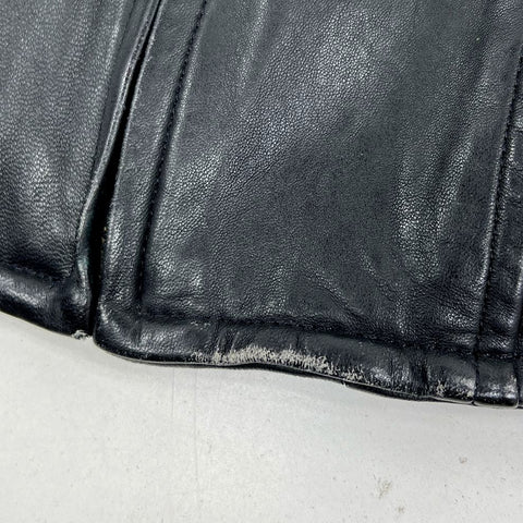 Vintage 70s Black Leather Zip Up Moto Car Coat Jacket Men's L