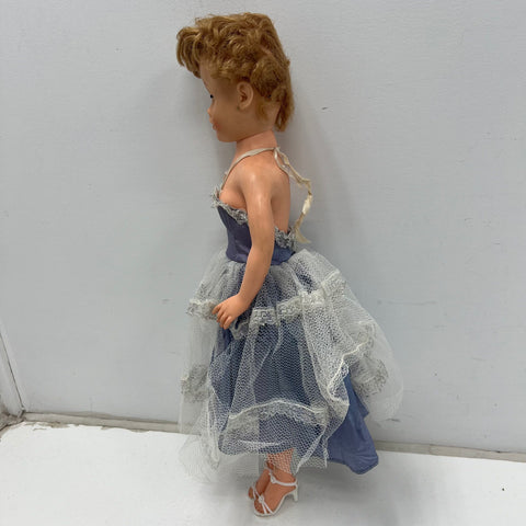 Vintage 50s Eegee Little Debutante Walker Fashion Doll Sleep Eyes 18" Blue Dress