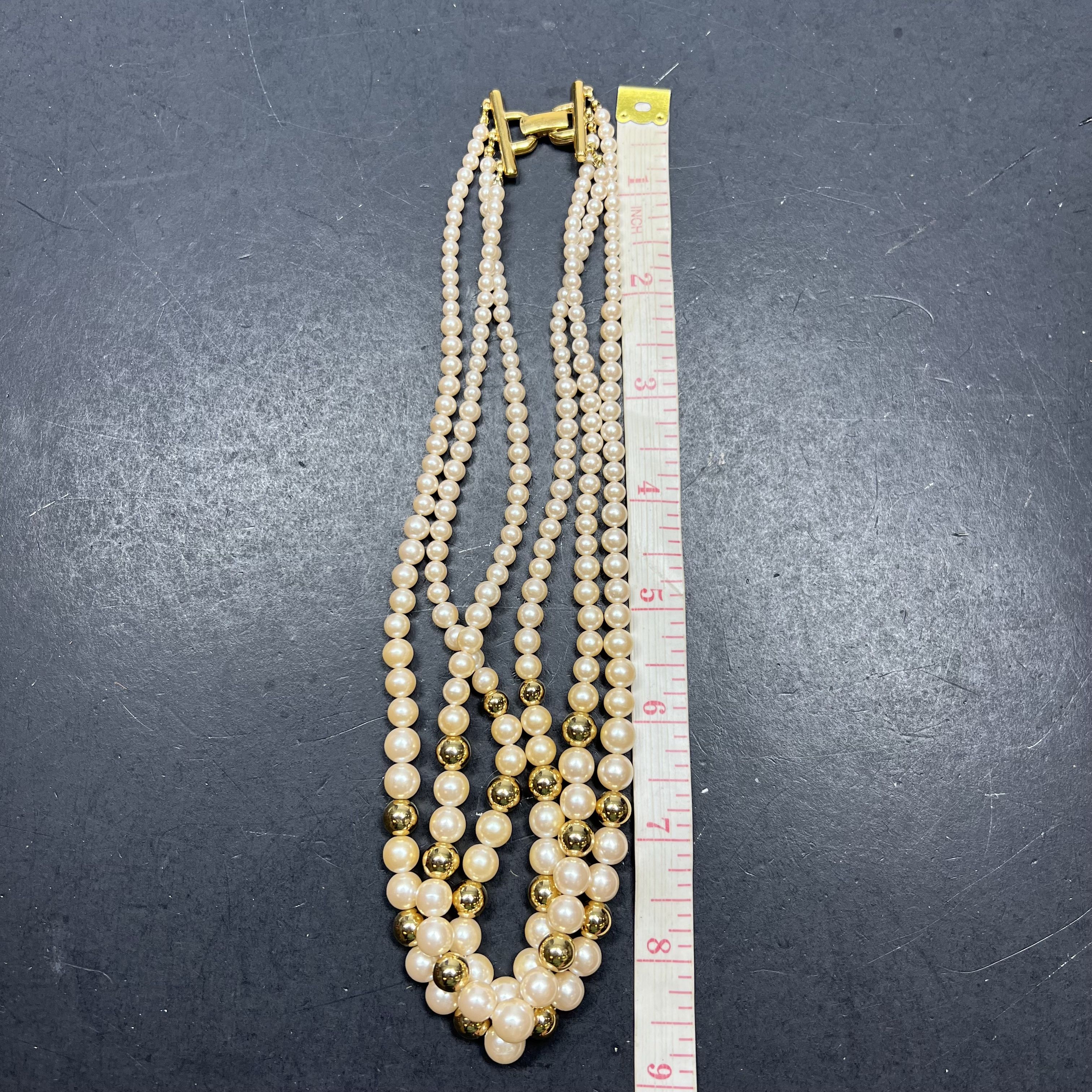 Richelieu Multi Strand Pearl and Gold Tone Bead Necklace