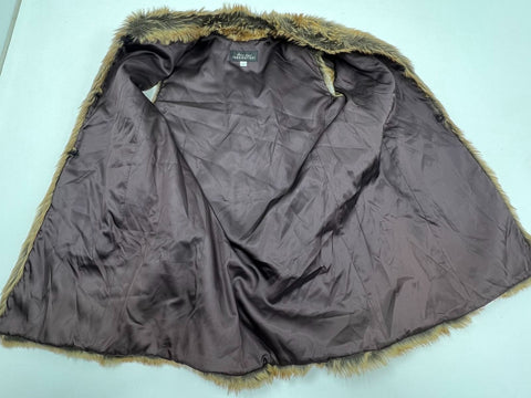 Donna Salyers Fabulous Furs Brown Coyote Faux Fur Long Vest Women's L