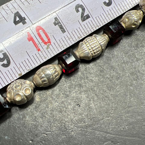 Sterling Silver Skull & Red Glass Beaded Bracelet 16.19g