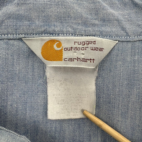 Vintage 90s Carhartt Rugged Wear Chambray Western Pearl Snap Shirt Sz XL
