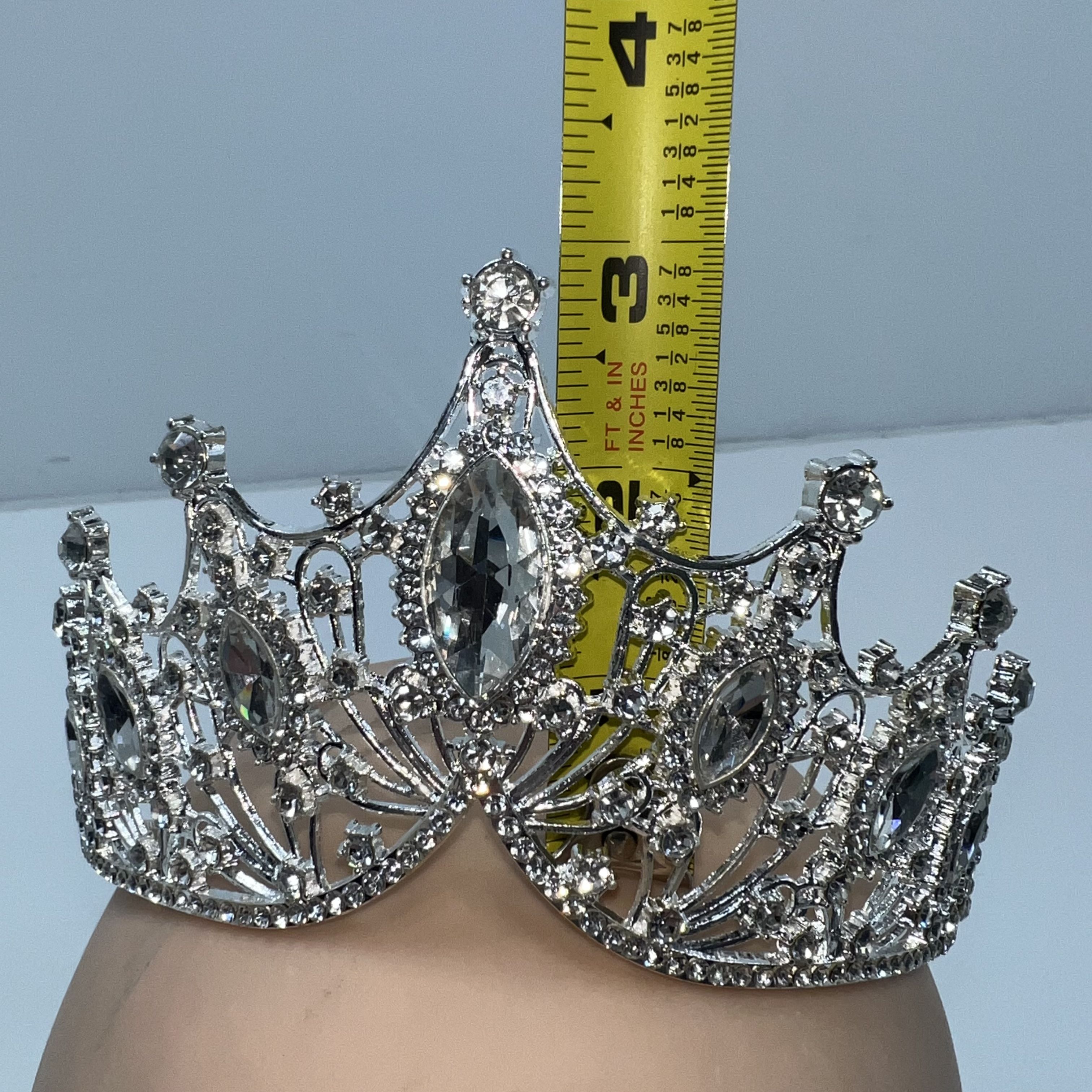 Rhinestone Baroque Bling Tiara Crown Headpiece Silver Tone