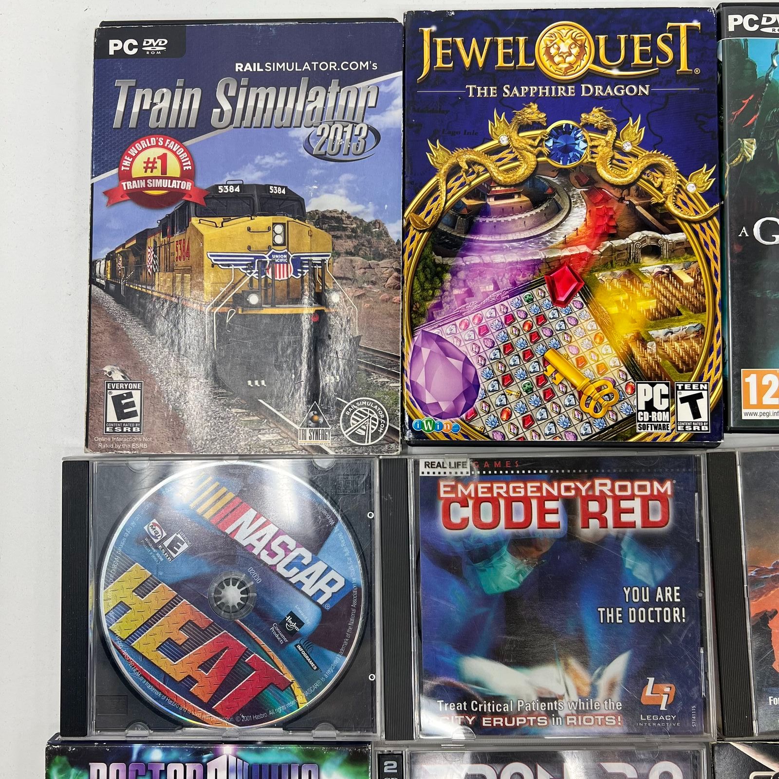 Lot of 16 PC DVD Rom Games Star Trek Train Simulator Star Wars Tron 2.0 Dr. Who