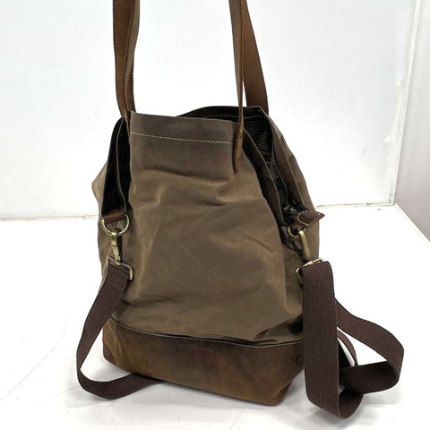Kiko Brown Waxed Canvas Leather Large Tote Bag Shoulder Crossbody Brass Hardware