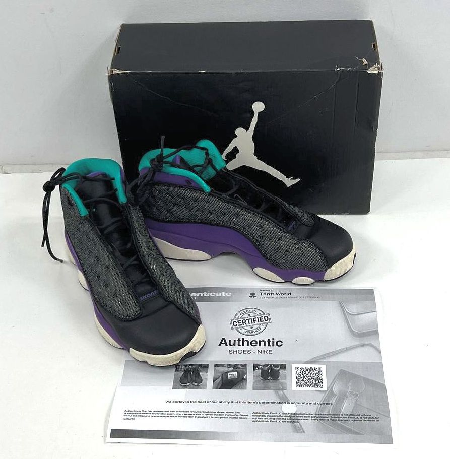 COA Girls' Nike Air Jordan 13 GS Black Atomic Teal Purple Shoes Size 6.5Y