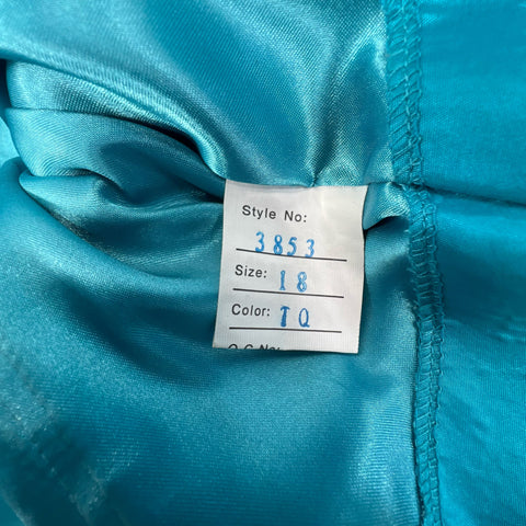 Vintage Y2K Mystique Teal Blue Beaded Strapless Taffeta Prom Gown Dress