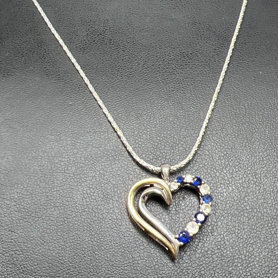 925 Sterling Silver & 10K Gold Accent Gemstone Heart Pendant Necklace 6.45g