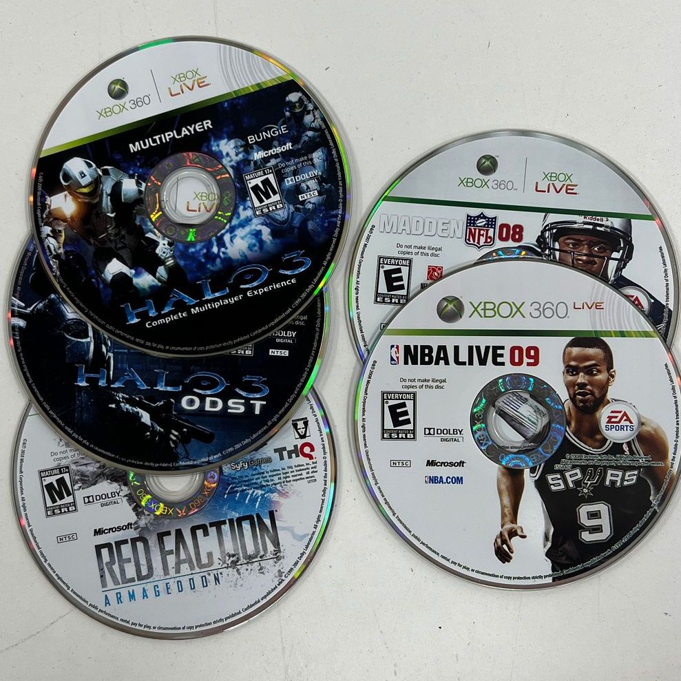 Microsoft Xbox 360 Mixed Games Lot in Cases UNTESTED Red Faction NBA COD HALO3