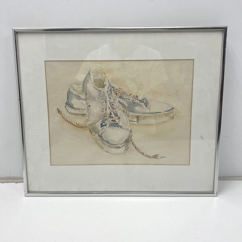 J Paulson Signed Original Watercolor Still Life Painting Sneakers Shoes 11x15