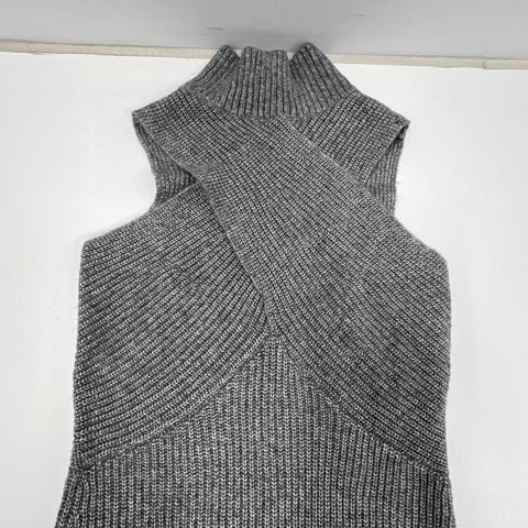Express Gray Ribbed Knit Cross Front Mock Neck Midi Sweater Dress Women's