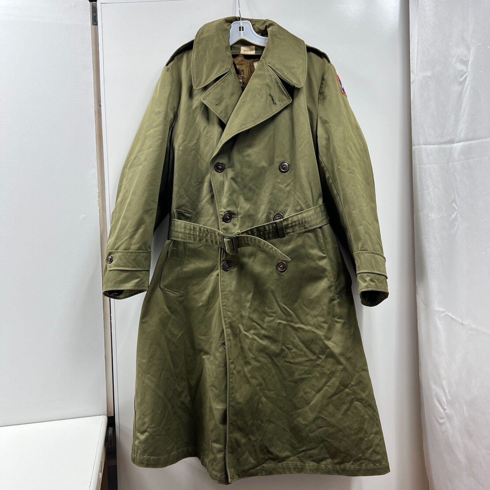 Vintage U.S. ARMY MILITARY Trench Coat Overcoat Lined Belt REG Medium