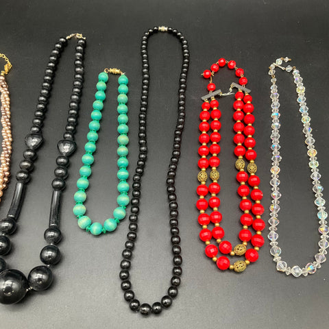 Vintage Costume Jewelry Necklace Lot of 8 Beaded Faux Pearl Crystal Multi-strand