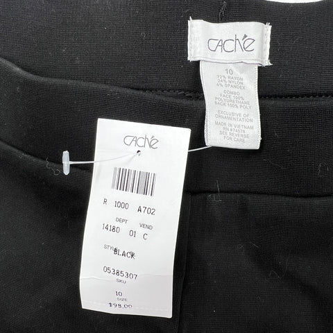 Cache NWT Black Faux Leather Stripe Tuxedo Skinny Leggings Womens Size 10