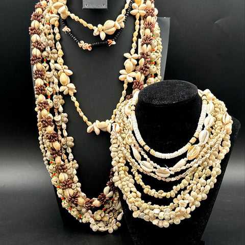 Vintage to Modern Shell Necklace Jewelry Lot Boho Beach Cowrie Puka 8+ Pieces