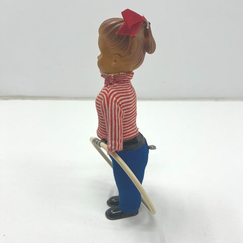 Vintage Hula Hoop Girl Doll Wind Up Toy Mid Century 1950s Plastic