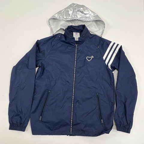 Adidas Human Made Men's Reversible Windbreaker Jacket Navy Silver Hooded Sz S