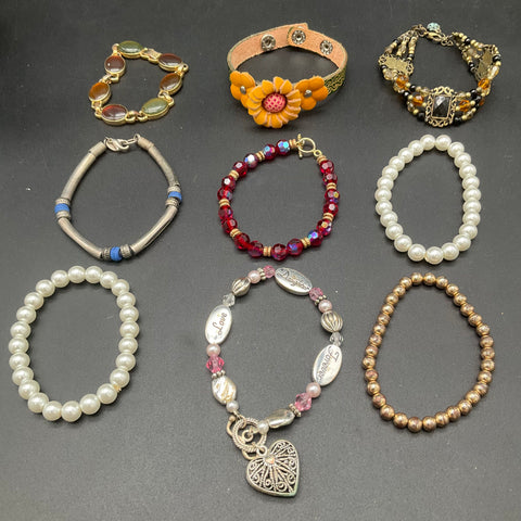 Dana Buchman Faux Pearl Beaded Fabric Cuff Jewelry Lot of 15 Boho Holiday