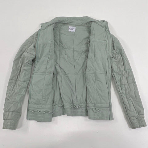 Allfenix Women's Quilted Bomber Jacket Sage Green Cotton Full Zip Size M