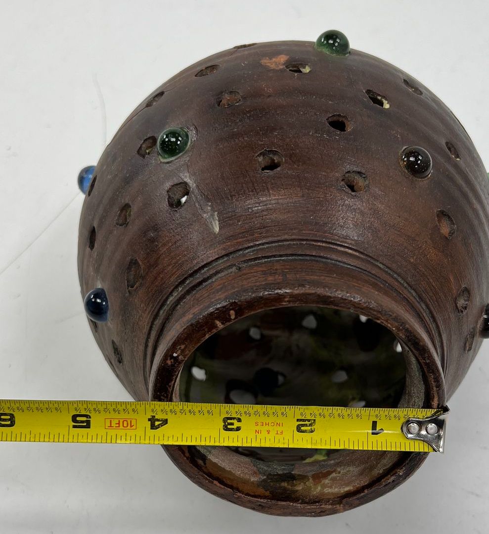 Vintage Moroccan Style Terracotta Candle Holder Luminary with Glass Marbles